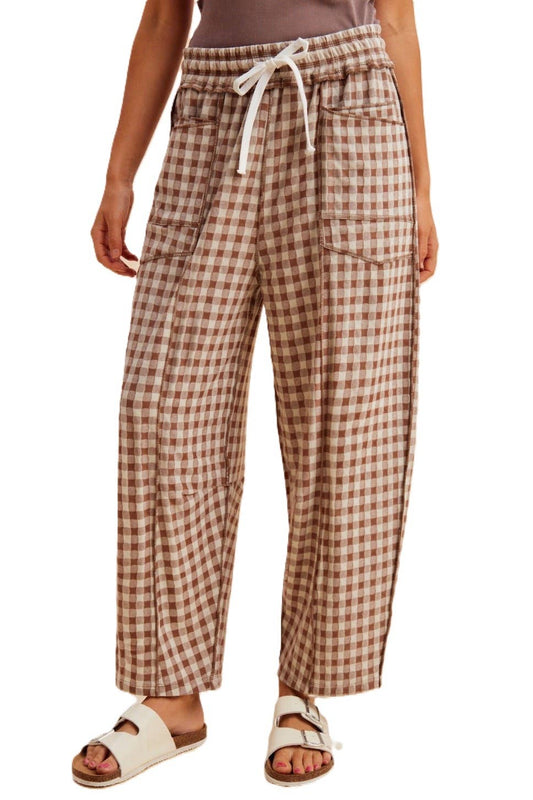 Soft Brushed Check Barrel Fit Utility Knit Pants