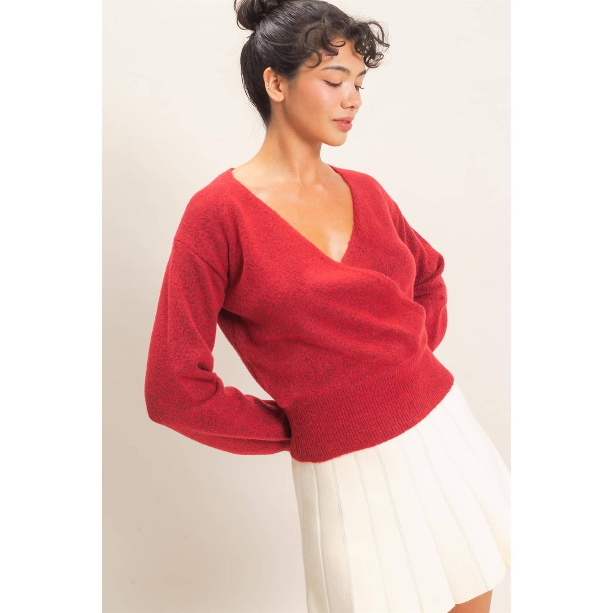 Wrap V Neck Sweater
