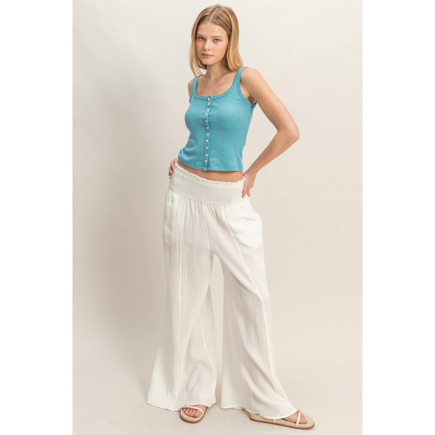 Button Front Ribbed Tank Top