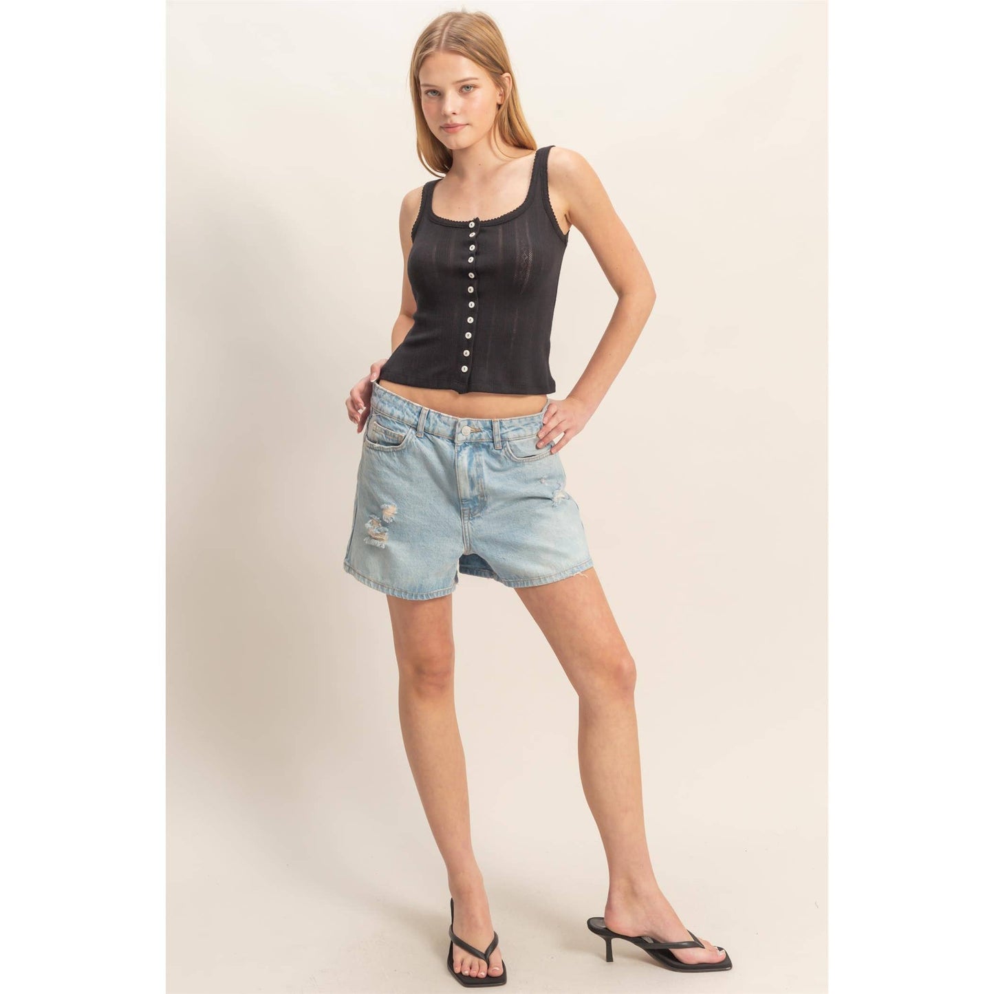 Button Front Ribbed Tank Top