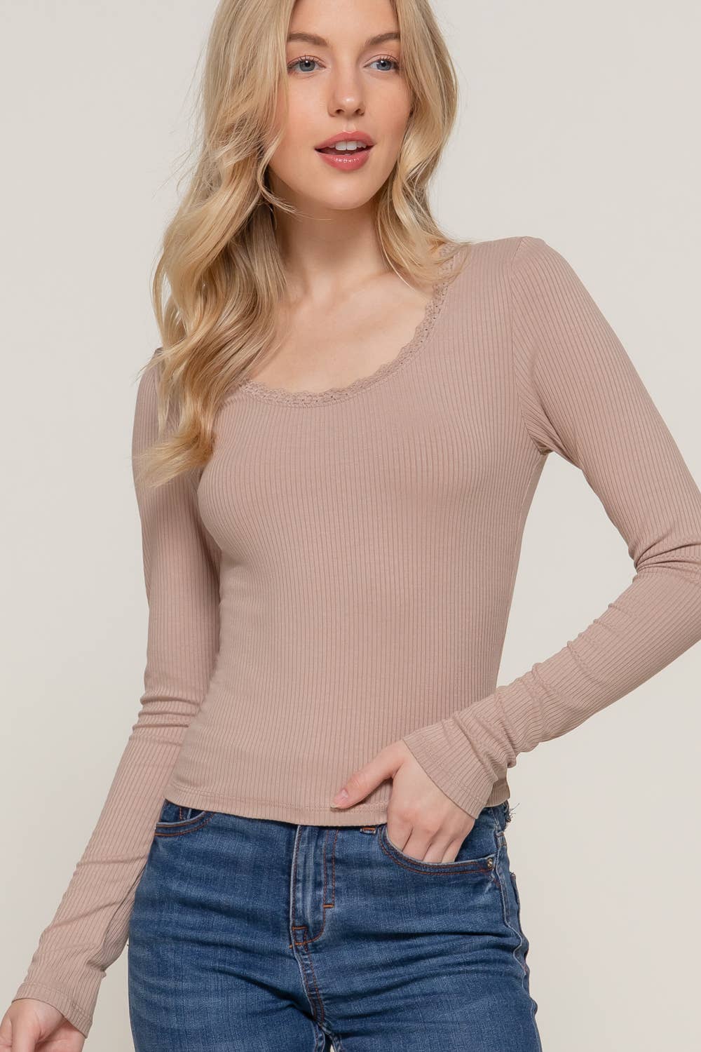 Lace trim long sleeve