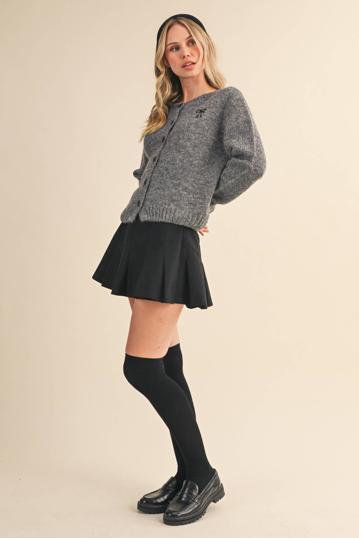 BOW BUTTON SWEATER CARDIGAN