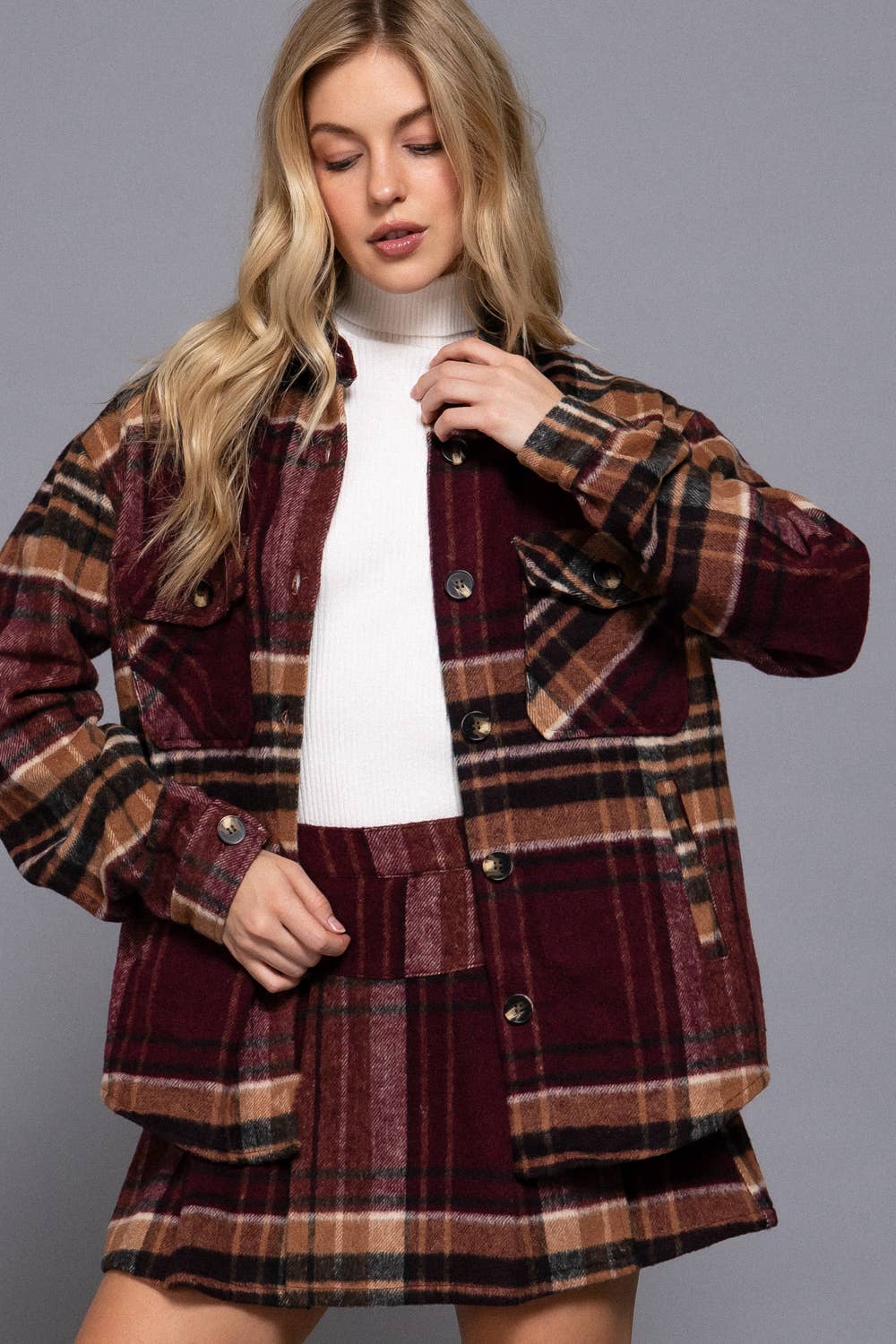 Burgundy shacket with pockets