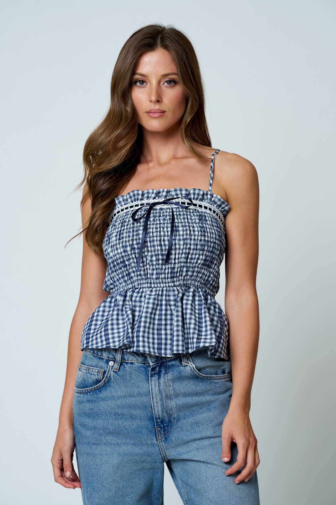 Smocked gingham cami