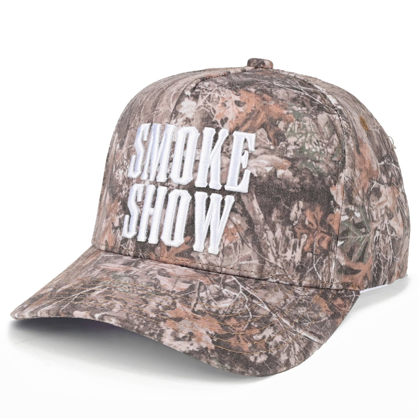 SMOKE SHOW CAMO Letter on Two Tone Trucker Hat