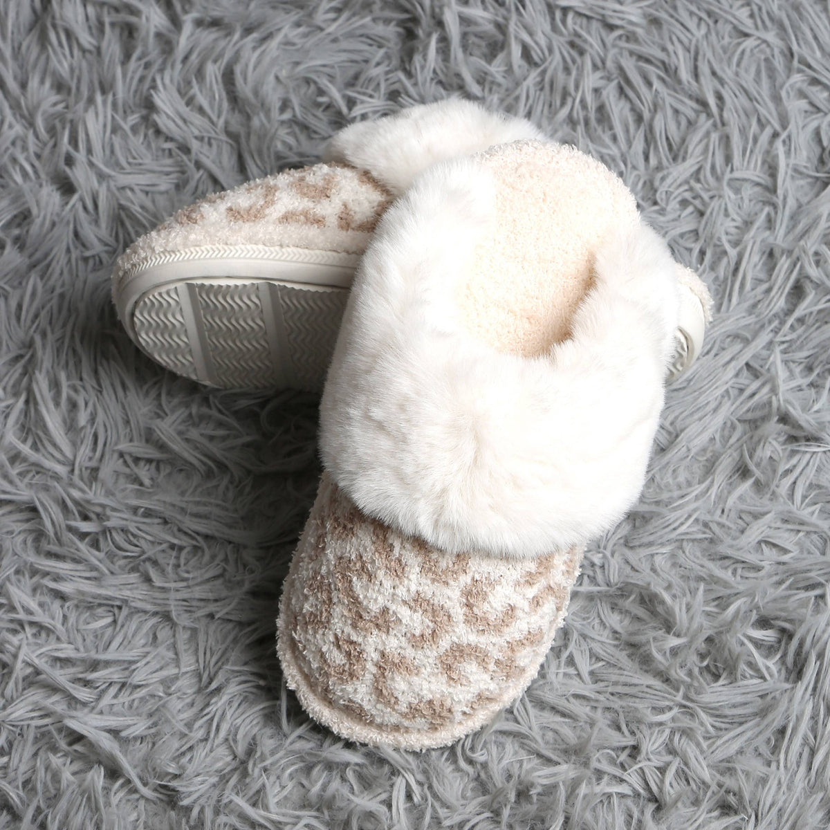 Leopard Faux Fur Cuff Mule Winter Slippers
