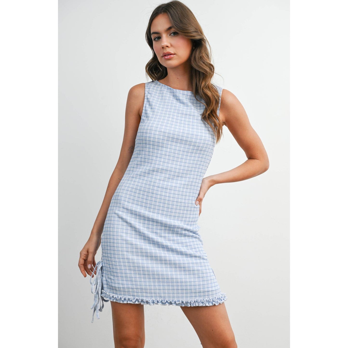 Red check mini dress