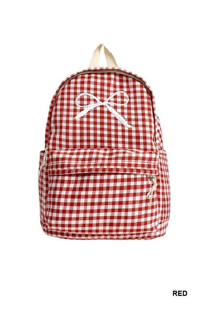 Coquette Bow Embroidered Checkered Backpack