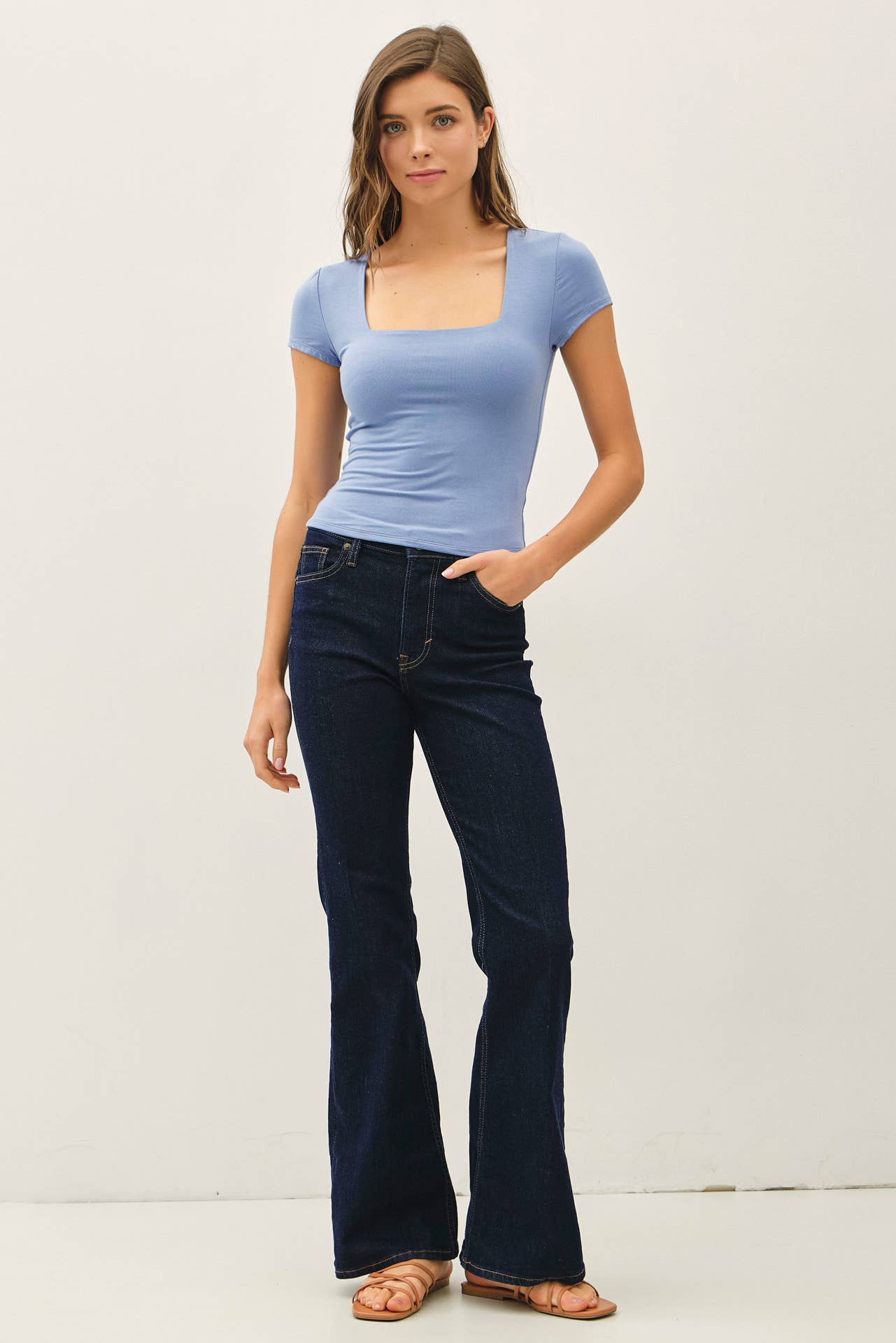 SQUARE NECK KNIT TEE