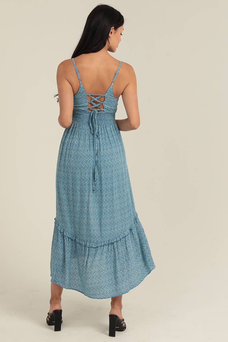 Blue lace up maxi dress