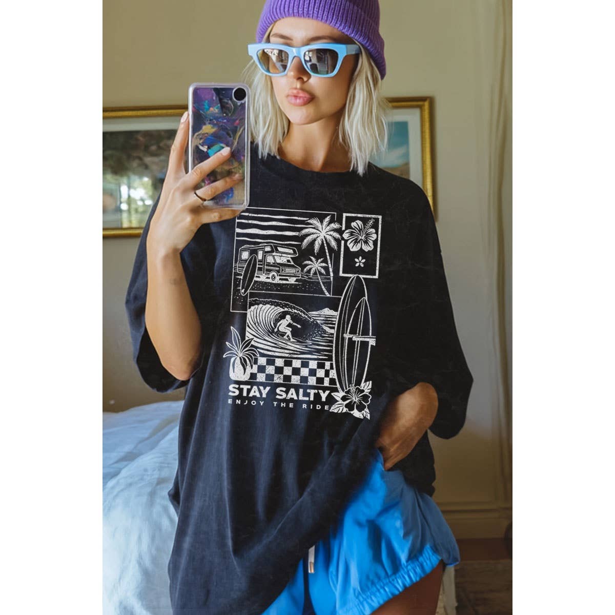 STAY SALTY ENJOY THE RIDE OVERSIZED MINERAL GRAPHIC TEE