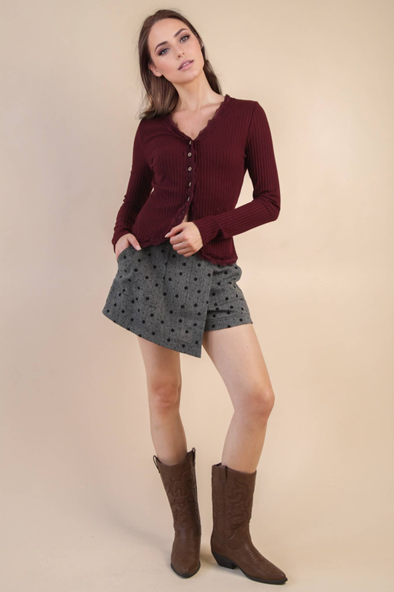 Lace button long sleeve