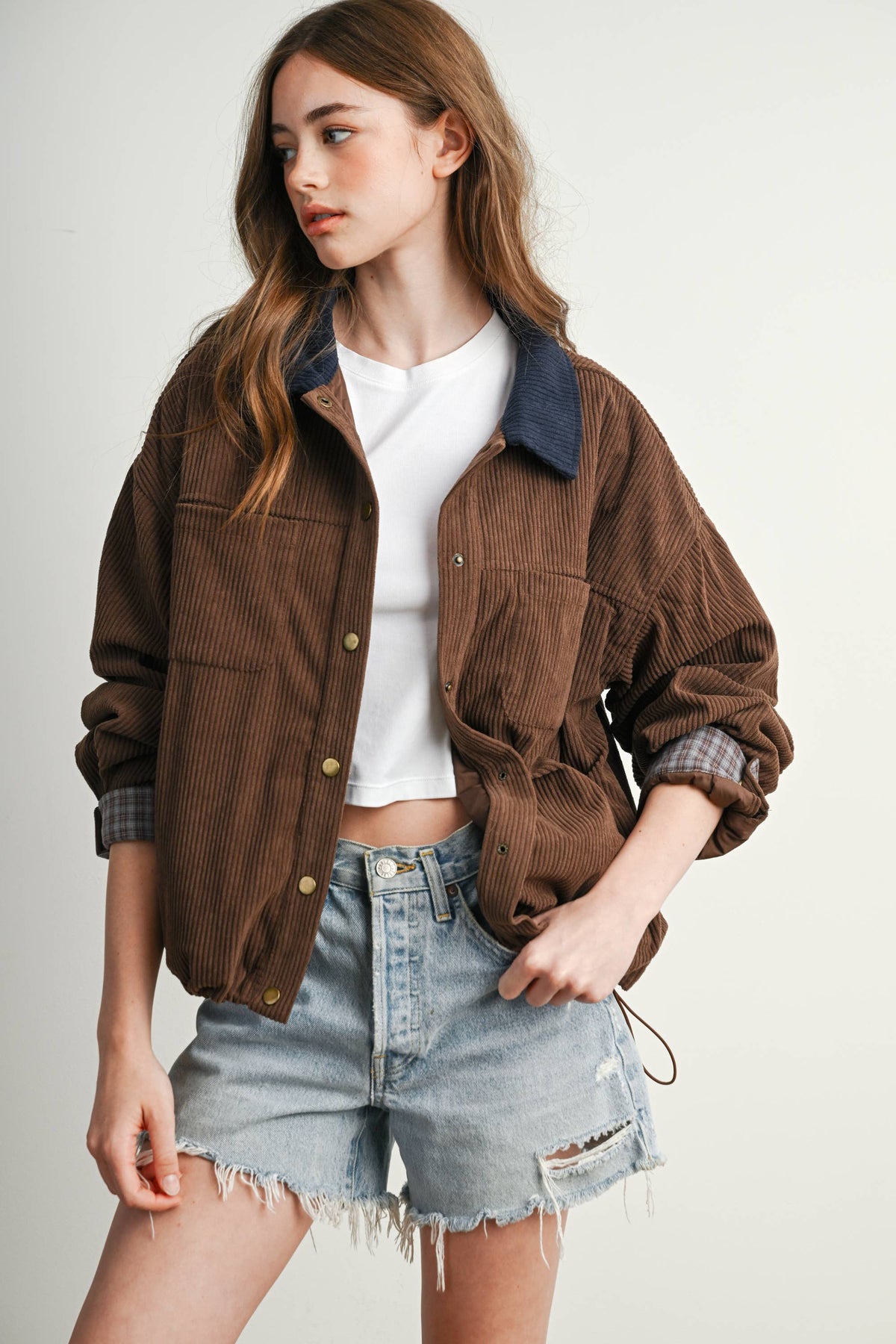 The Hazel Plaid Lined Corduroy Jacket-BMJ8614