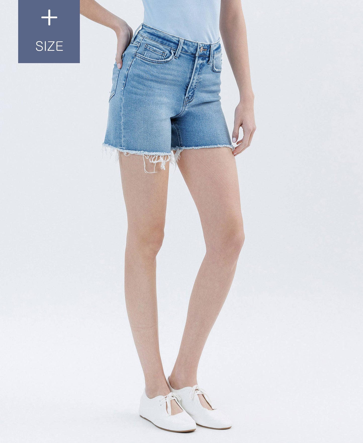 PLUS SIZE HIGH RISE RAW HEM BOYFRIEND SHORTS LV1641-P