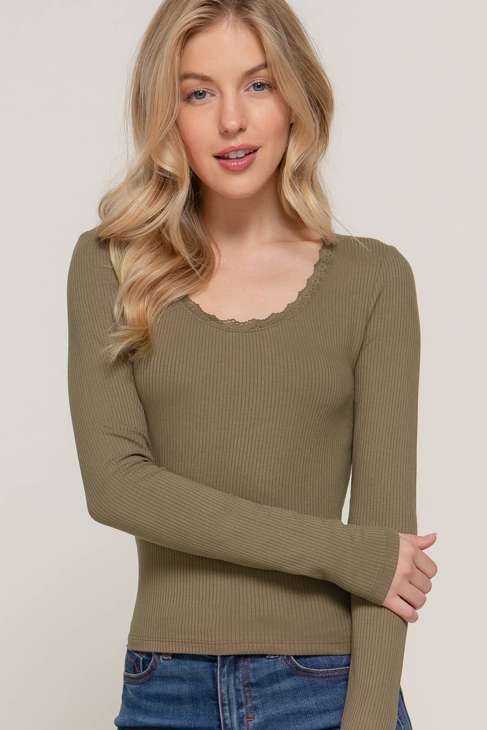 Lace trim long sleeve