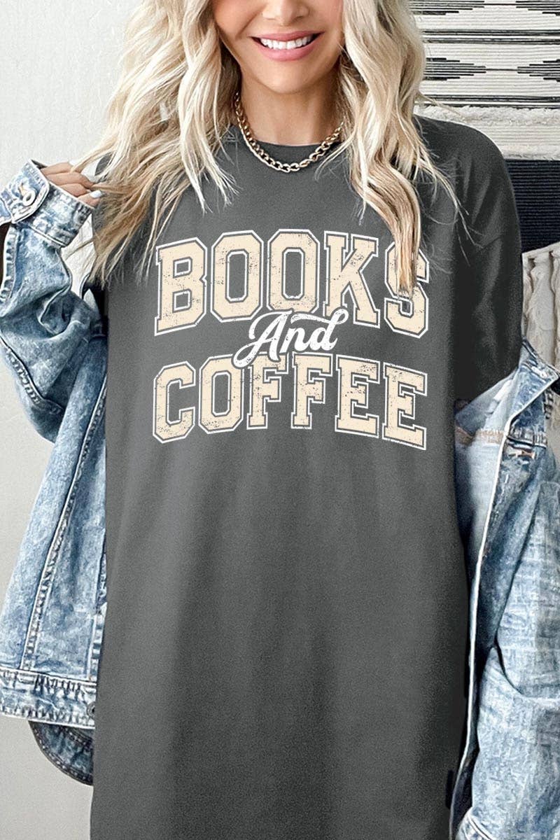 Books and Coffee Graphic Heavy Cotton Tee