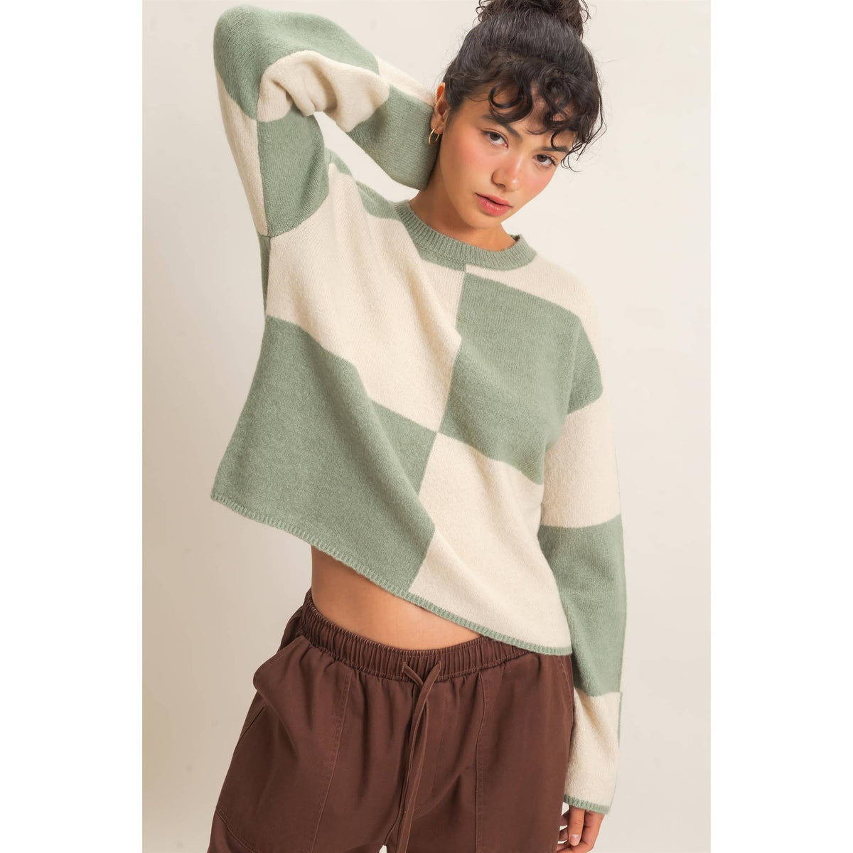 Sage Checkered Sweater