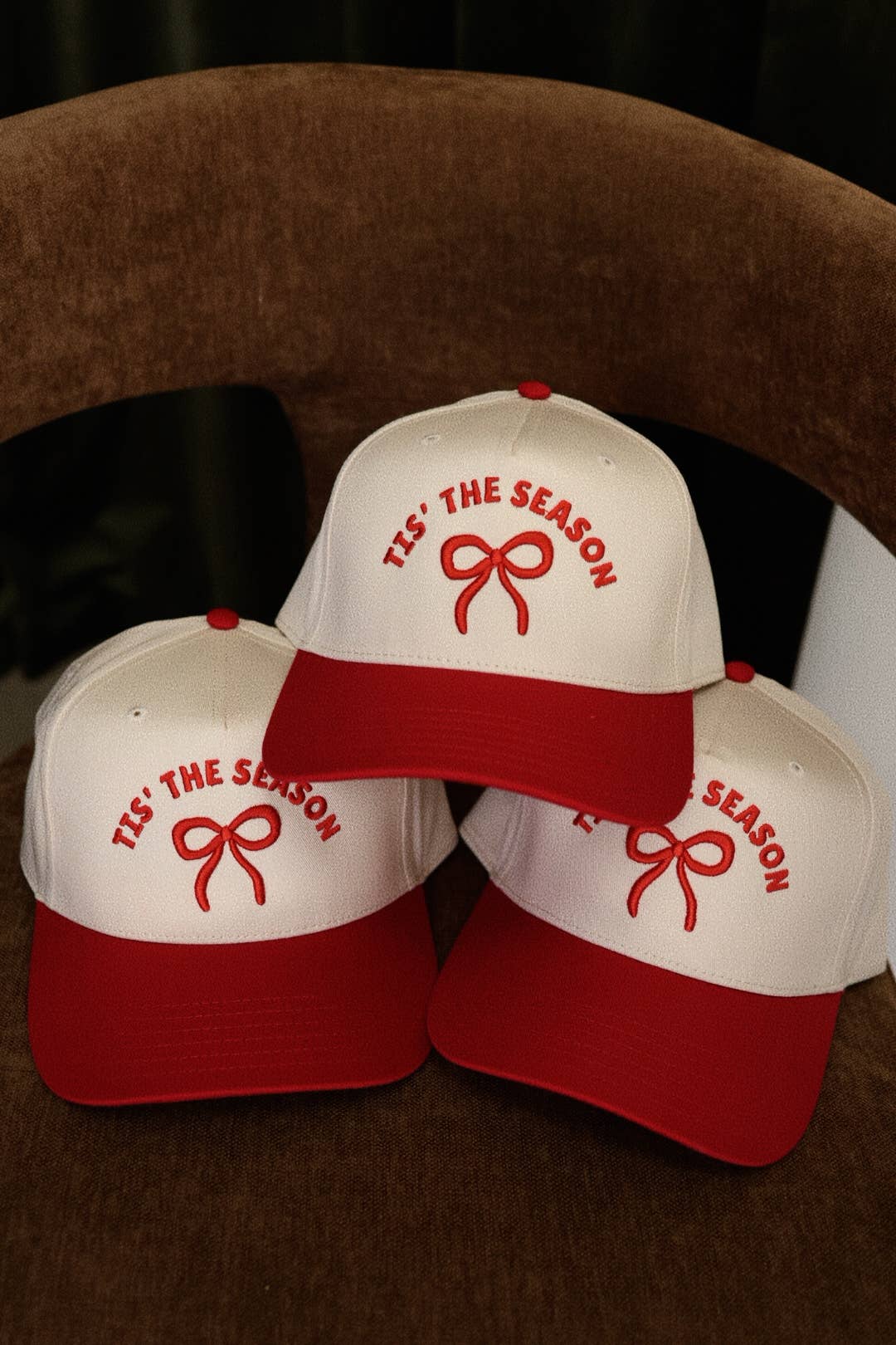 Tis The Season 3D puff embroidered bow hat