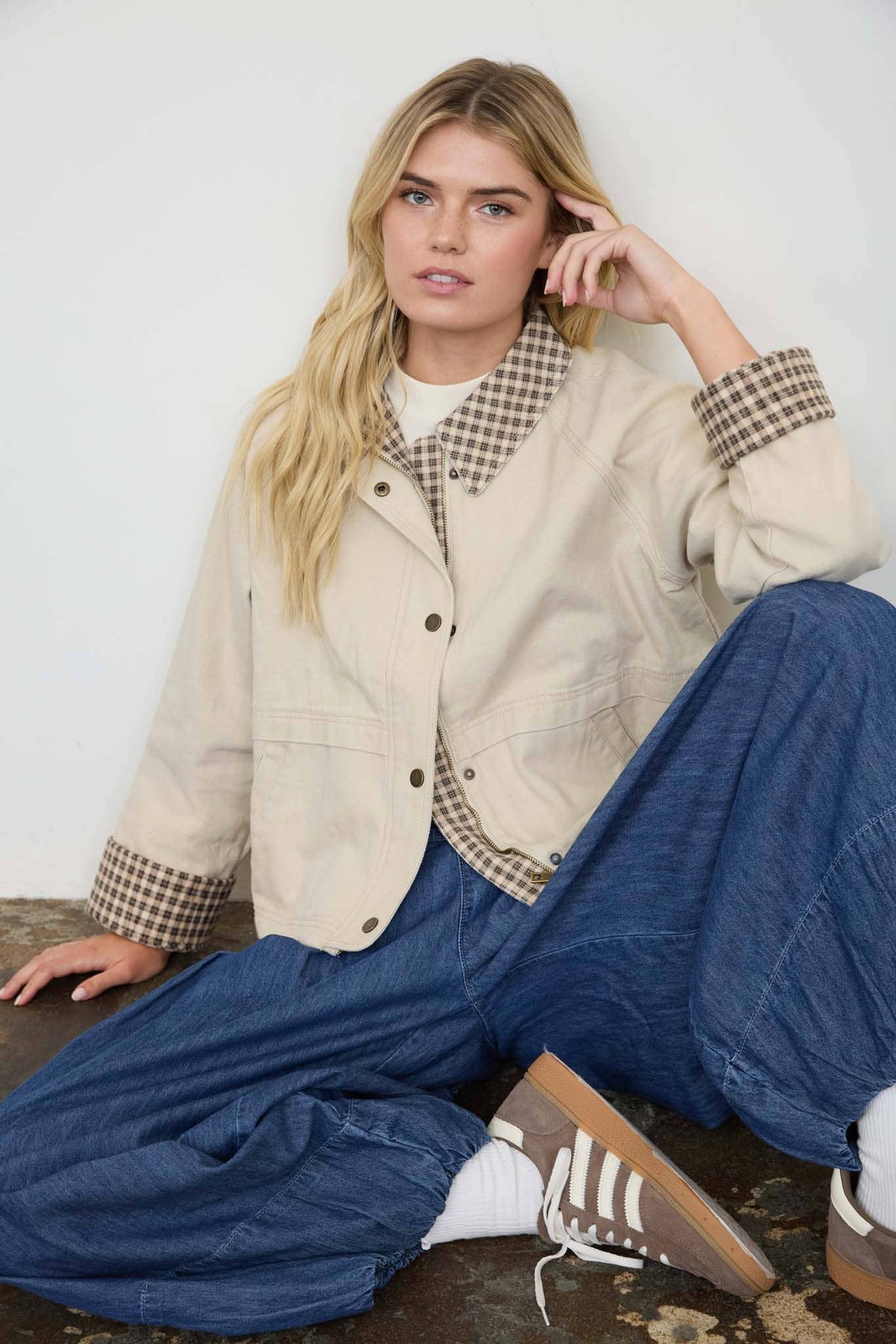 GINGHAM CONTRAST SNAP BUTTON JACKET