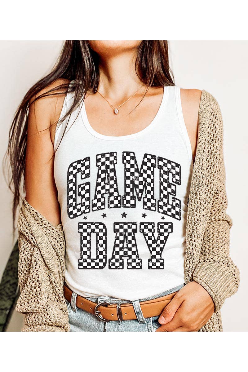 Checkered Game Day Graphic Racerback Tank Top