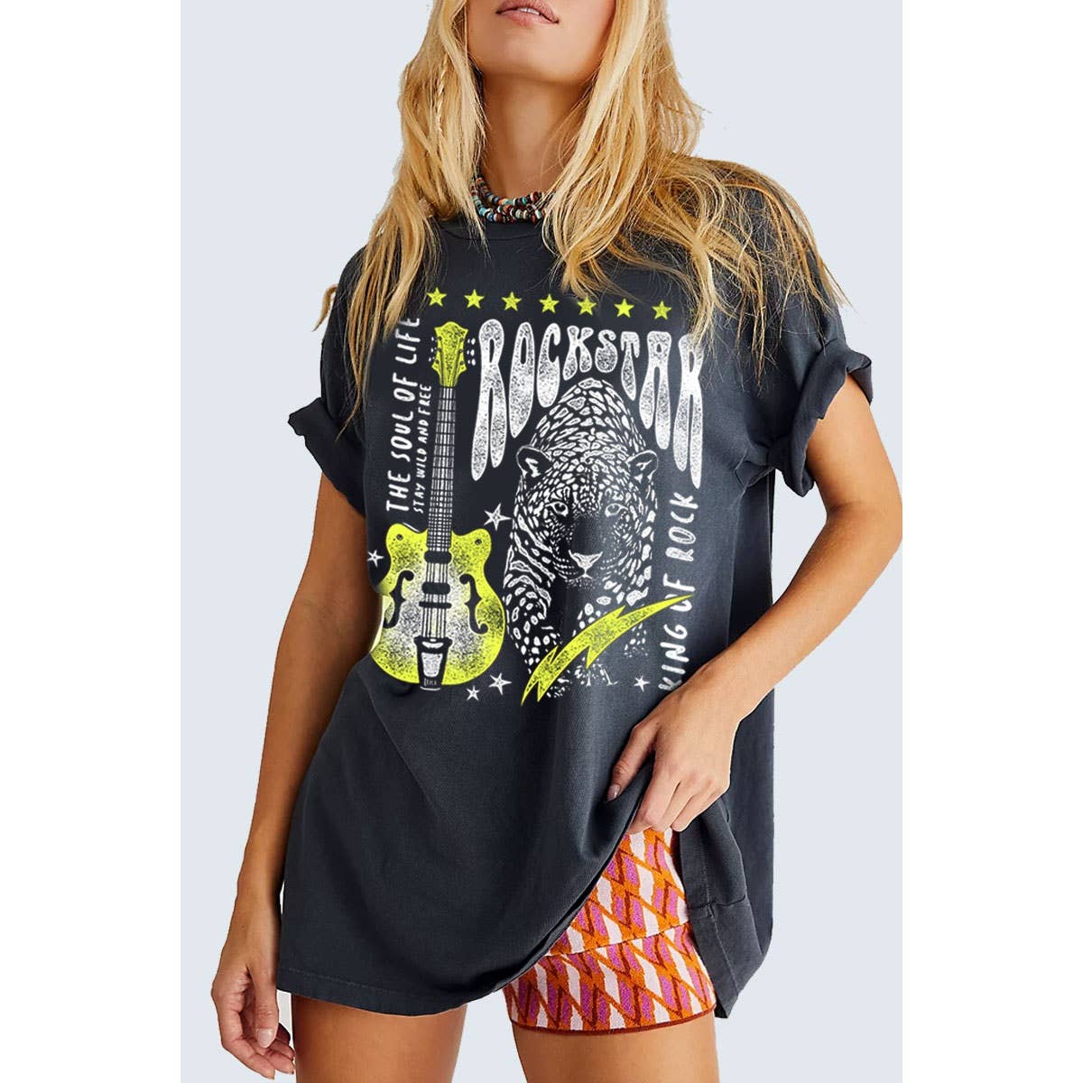 ROCKSTAR LEOPARD OVERSIZED GRAPHIC TEE