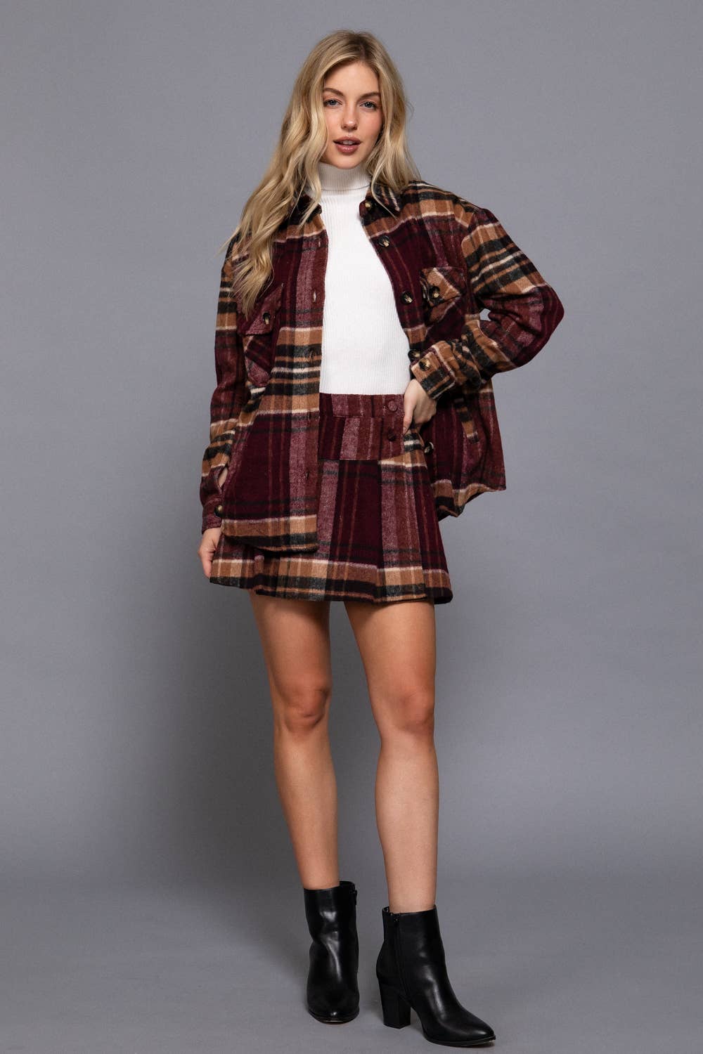 Burgundy shacket with pockets