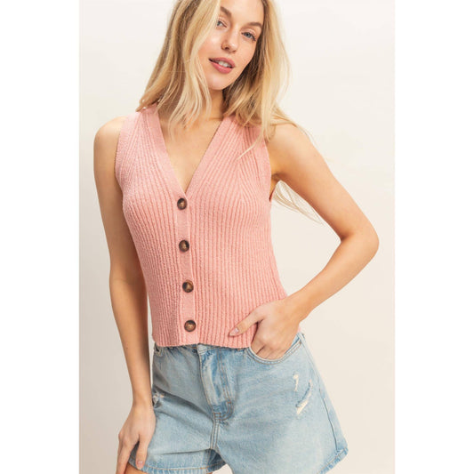Ribbed Buttoned Tank