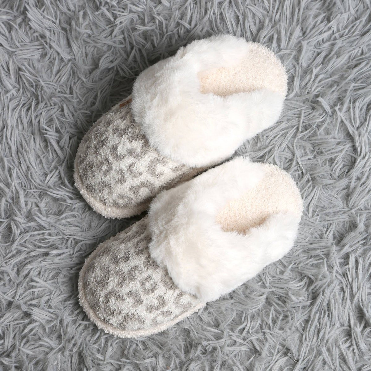 Leopard Faux Fur Cuff Mule Winter Slippers