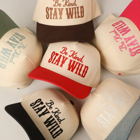 Be Kind Stay Wild Lettering Embroidery Trucker Hat