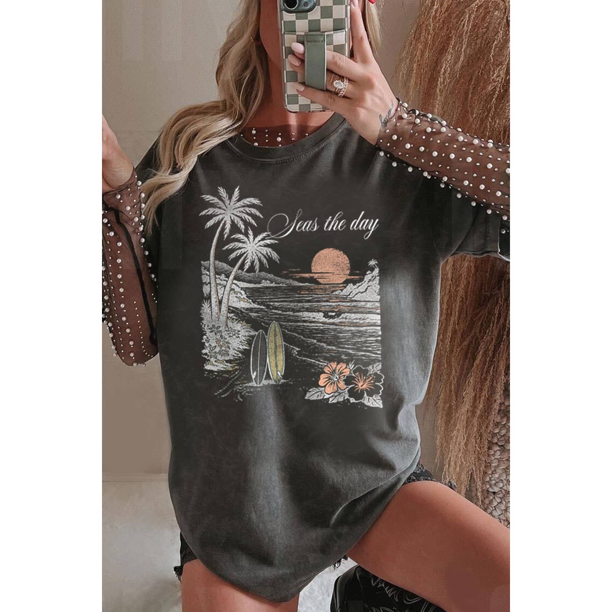 SEAS THE DAY OVERSIZED MINERAL GRAPHIC TEE