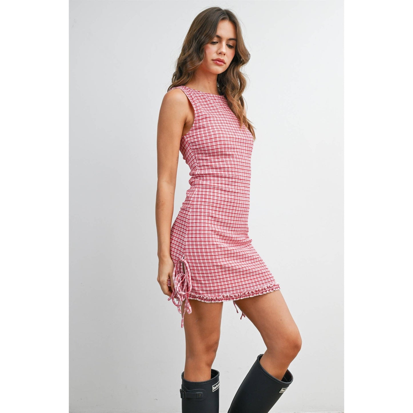 Red check mini dress