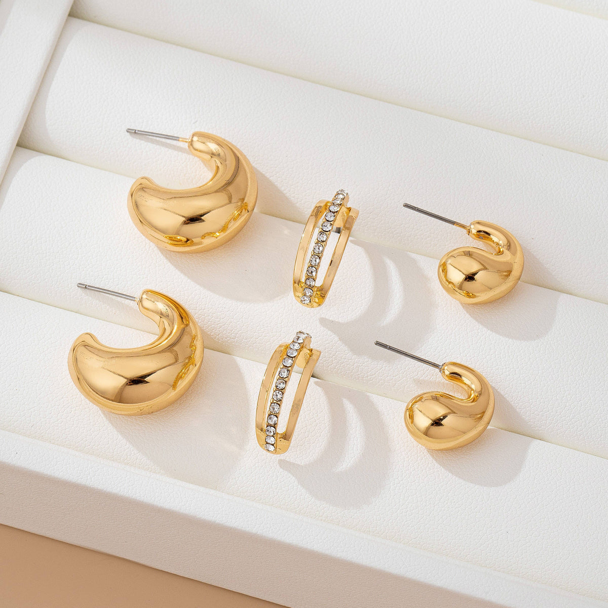Chunky Hoop Rhinestone Trio Earring Set | 80E61673