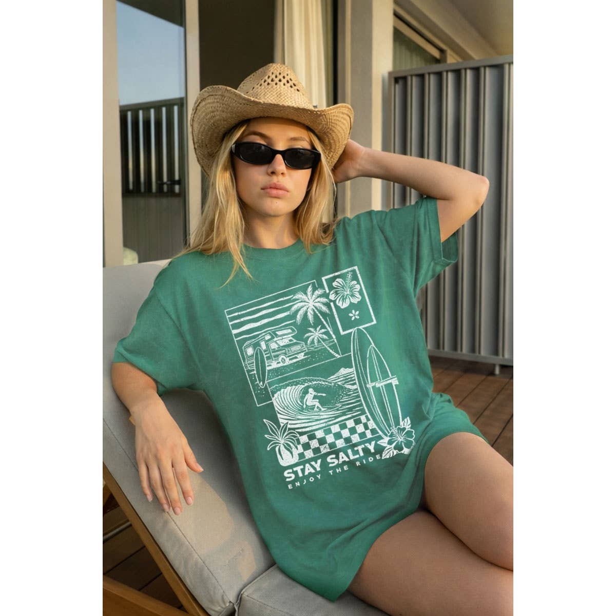 STAY SALTY ENJOY THE RIDE OVERSIZED MINERAL GRAPHIC TEE