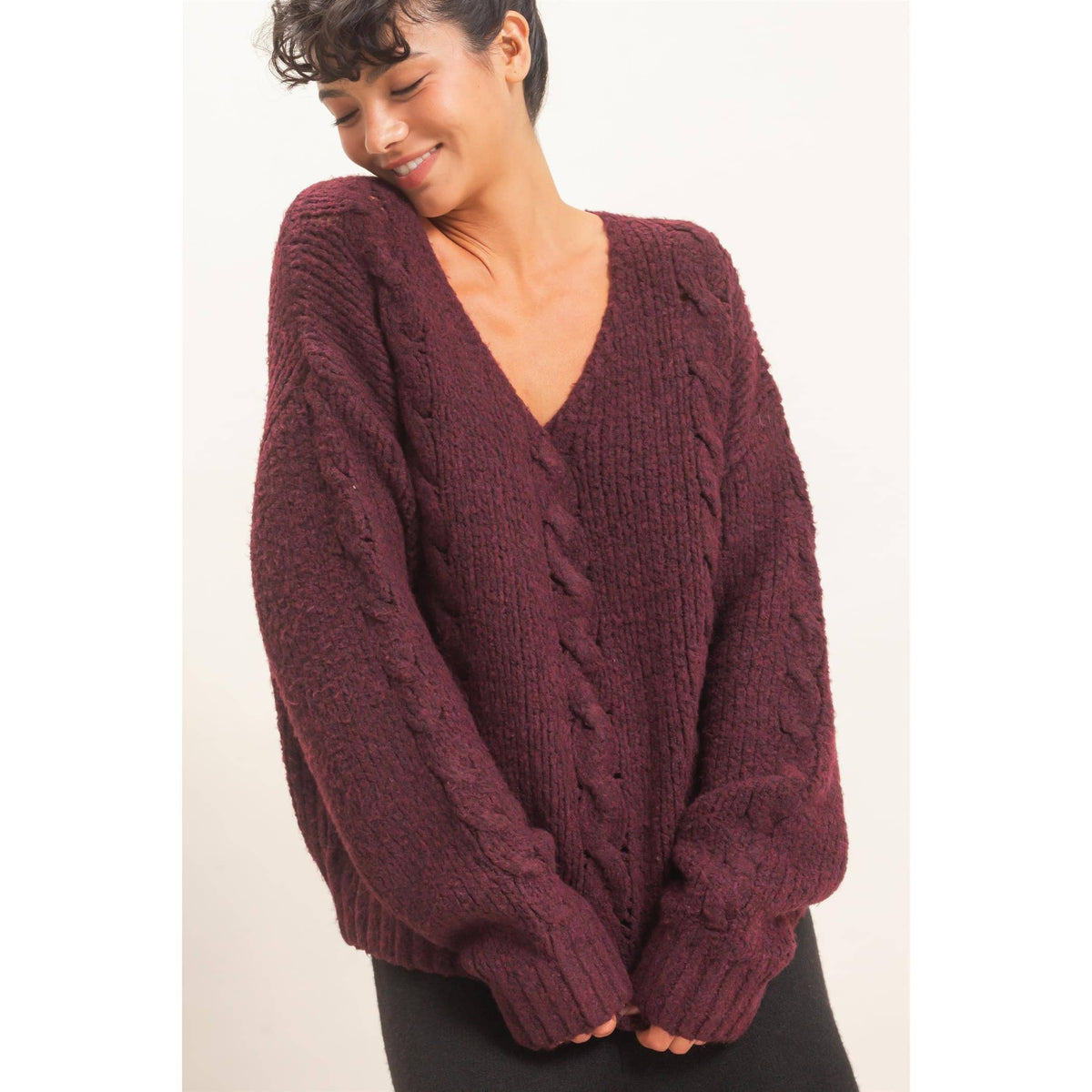 Cable Knit V-Neck Sweater