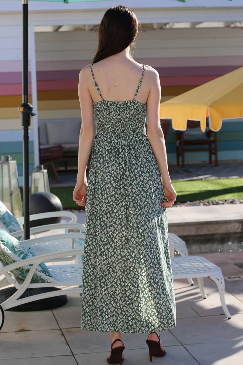 F4B48-W980 V NECK TWIST FRONT MAXI DRESS WITH CUTOUT