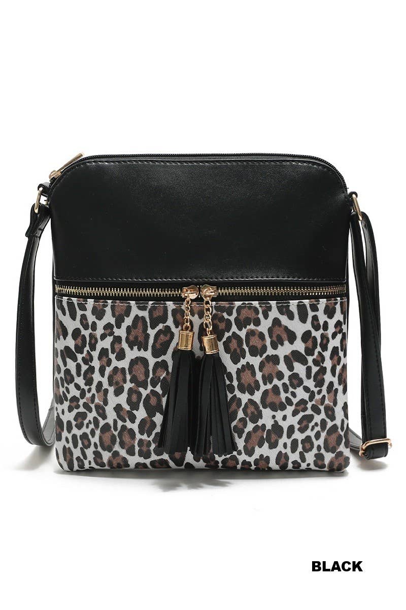 Leopard Tassel Crossbody Bag