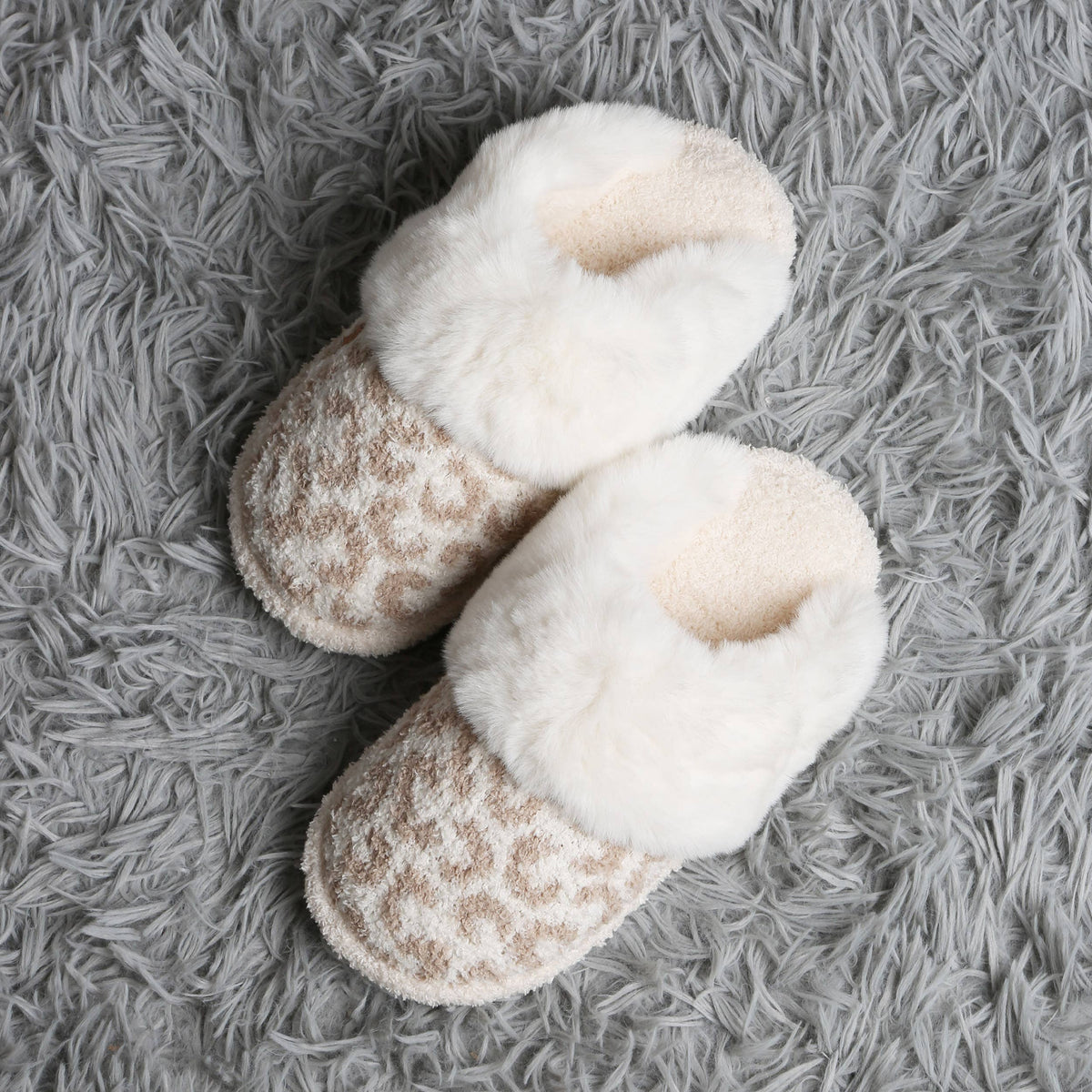 Leopard Faux Fur Cuff Mule Winter Slippers