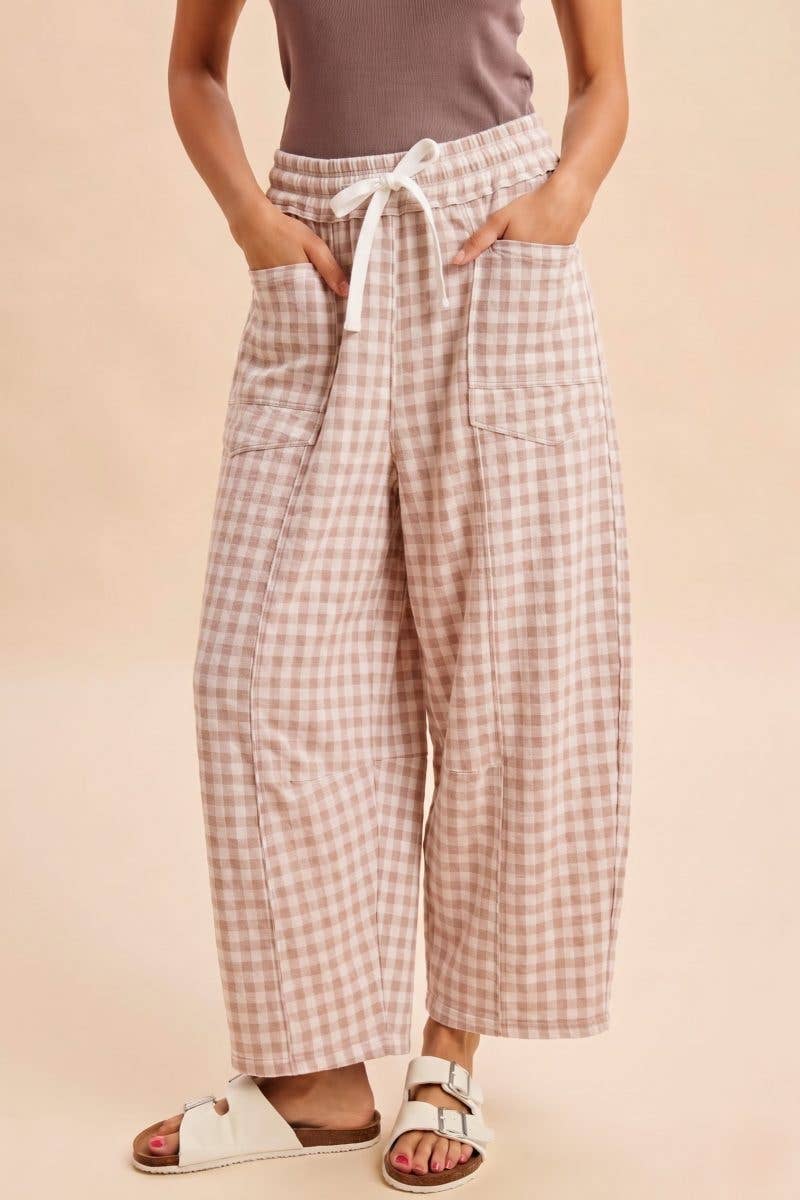 Soft Brushed Check Barrel Fit Utility Knit Pants