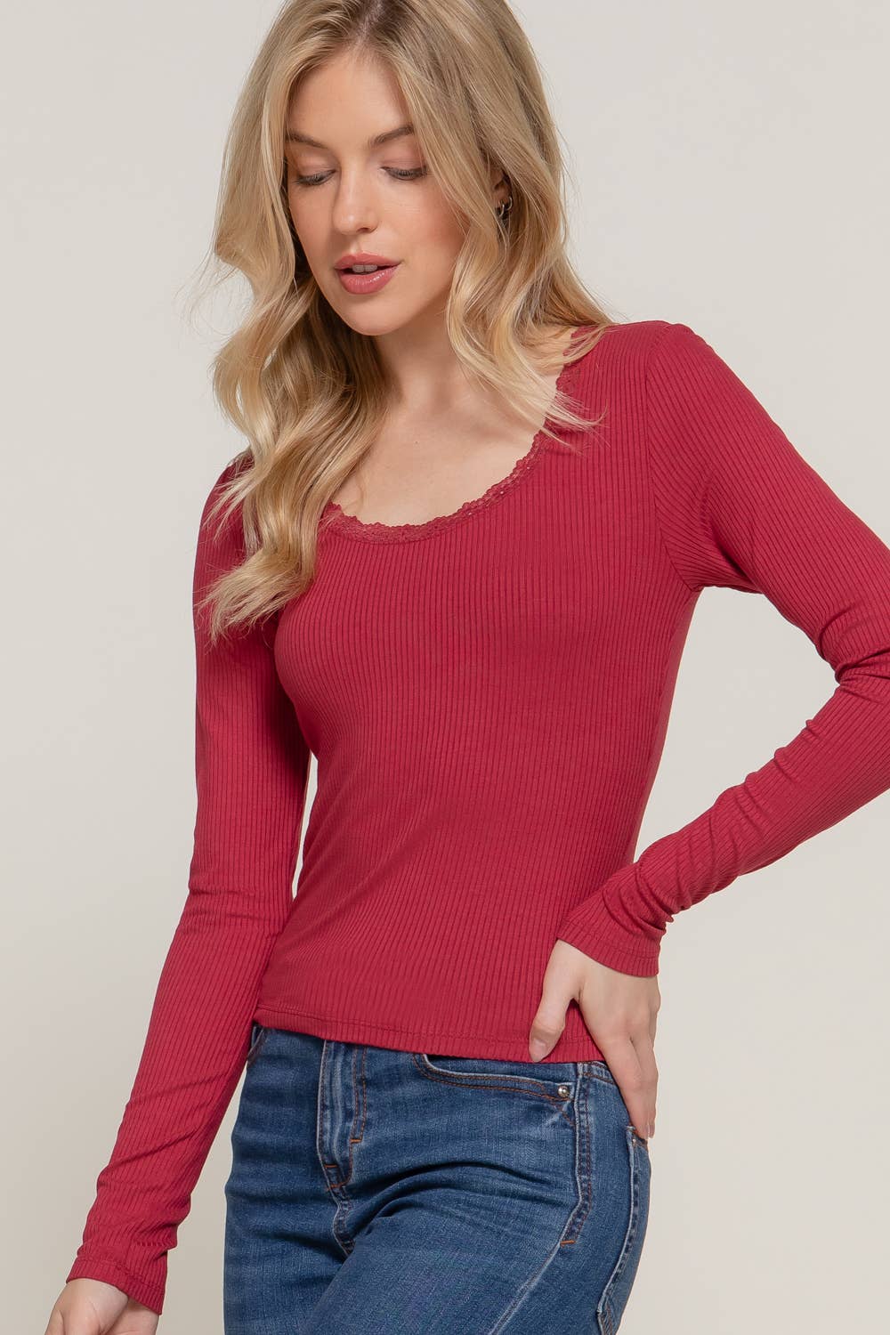 Lace trim long sleeve