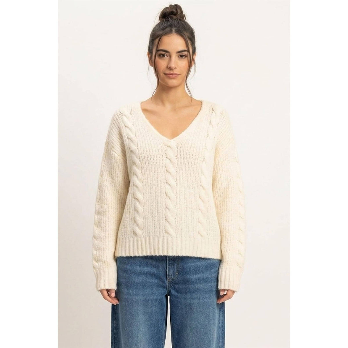 Cable Knit V-Neck Sweater