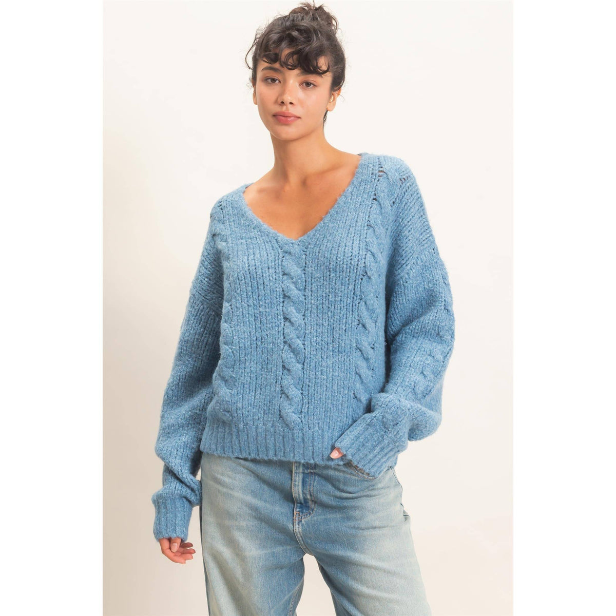 Cable Knit V-Neck Sweater