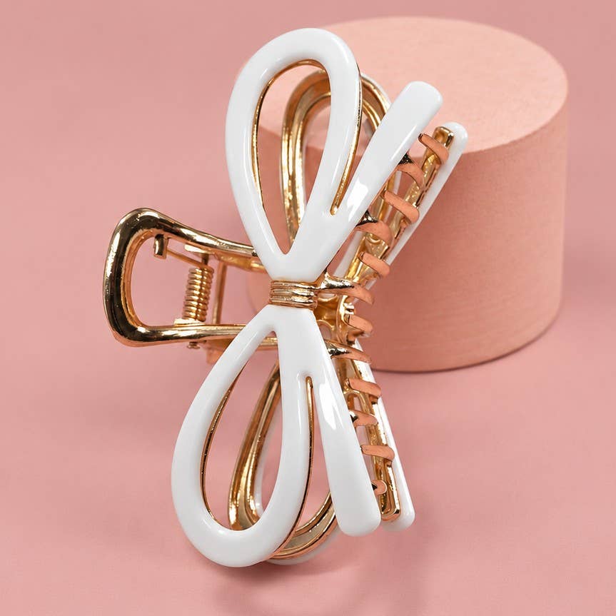 Open Ribbon Bow Gold-Tone Metal Hair Claw Clips