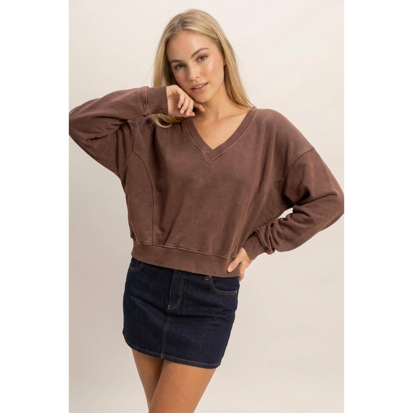Mineral Wash V-Neck Sweatshirt