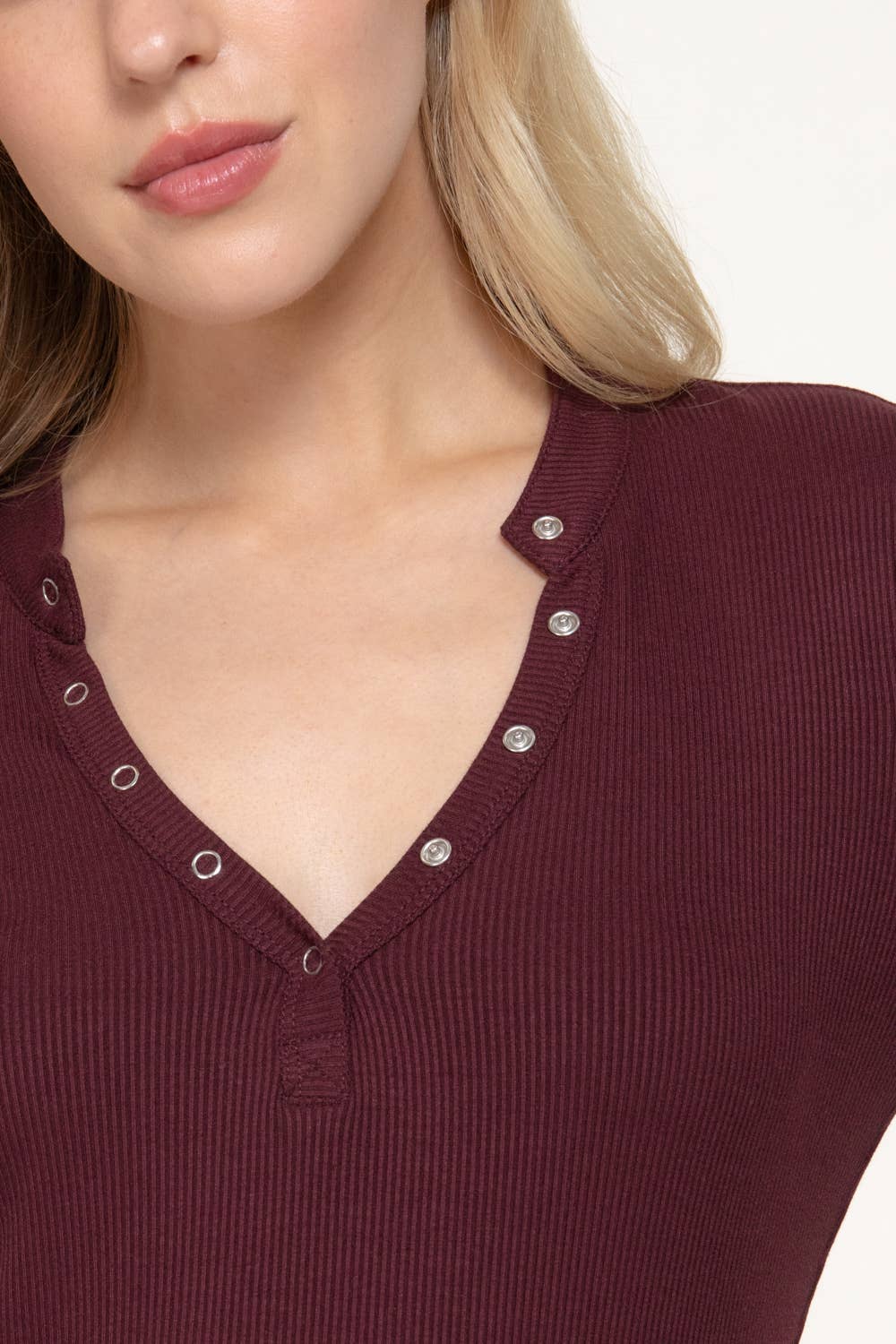 Long Sleeve Henley Neck Ribbed Top