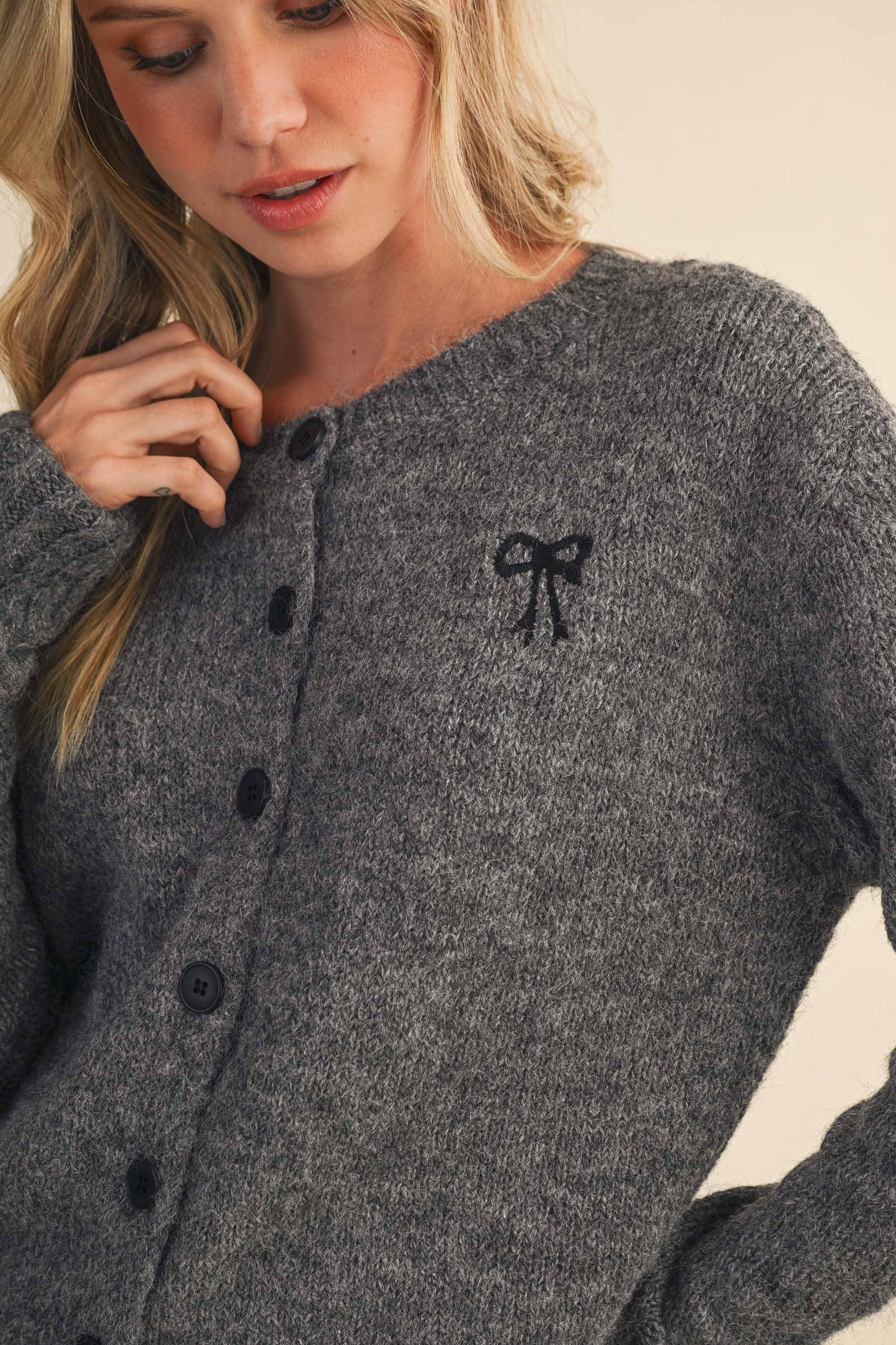 BOW BUTTON SWEATER CARDIGAN