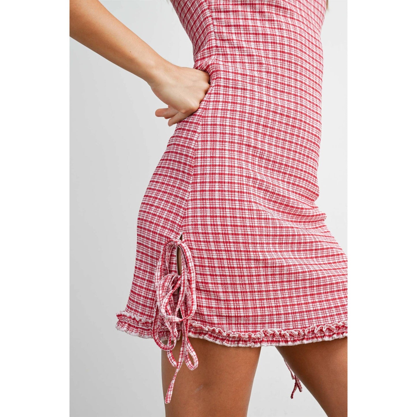 Red check mini dress