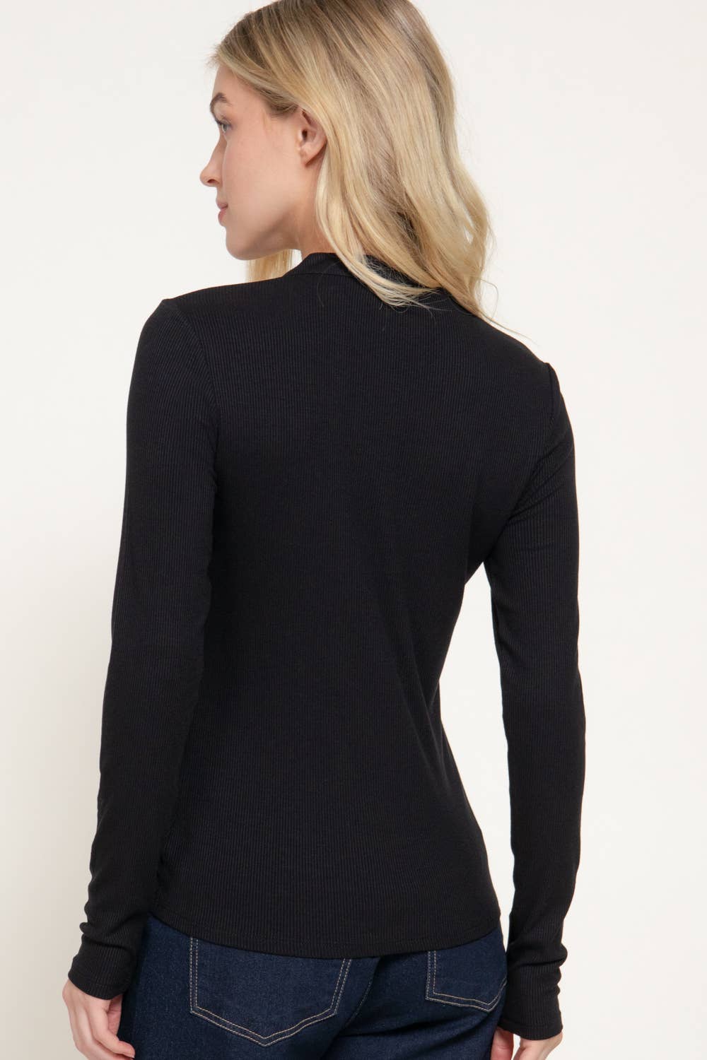 Long Sleeve Henley Neck Ribbed Top