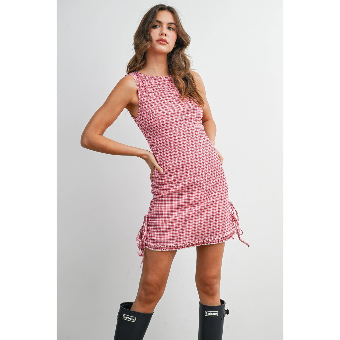 Red check mini dress