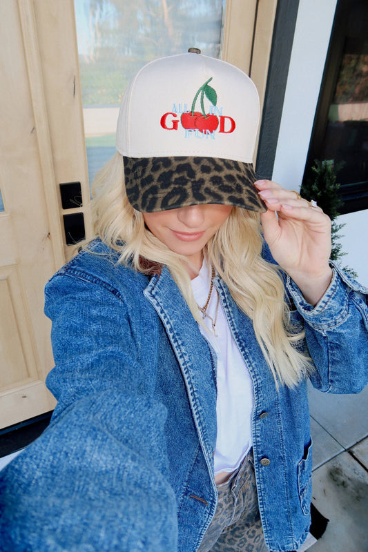 All In Good Fun- Leopard Embroidered Hat