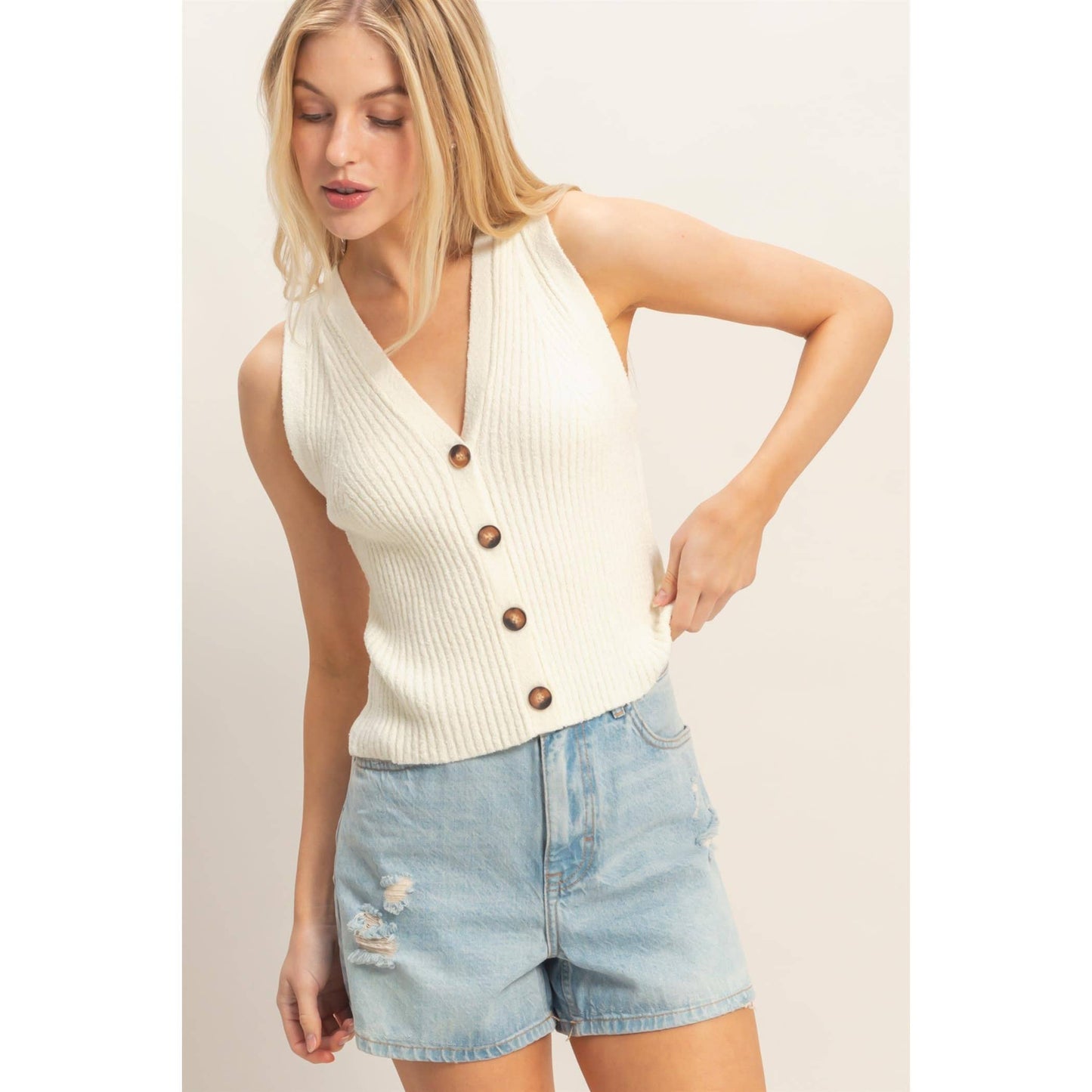 Ribbed Buttoned Tank